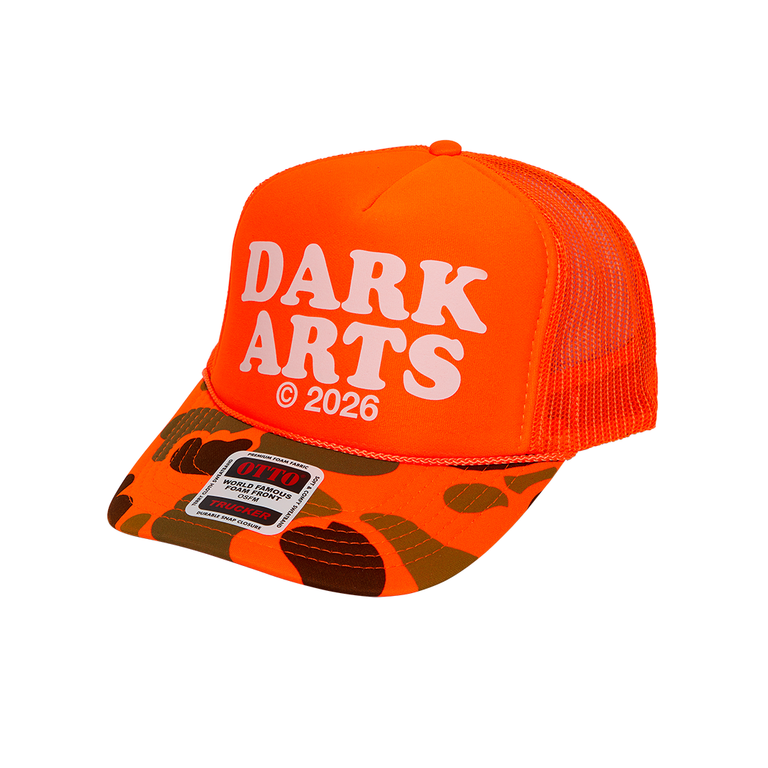 DARK ARTS TRUCKER CAP - Orange / Camo